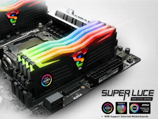 Alt view image 3 of 5 - 32GB GeIL Super Luce RGB SYNC DDR4 3200MHz PC4-25600 CL16 Dual Channel Kit (2x 16GB) Black