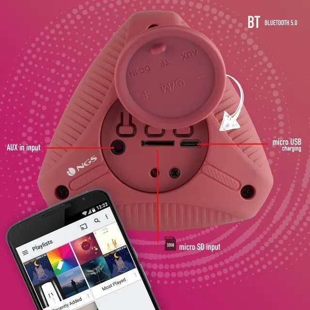 Alt view image 3 of 5 - NGS Roller Ride 10W Portable Wireless BT and TWS Speaker - Red