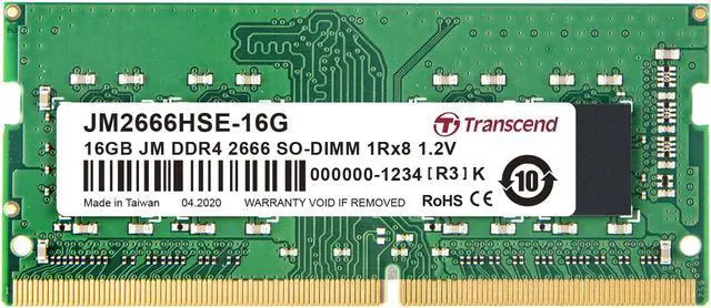 Main image of 16GB Transcend JetRam DDR4 2666Mhz PC4-21300 CL19 SO-DIMM Laptop Module 260 Pins