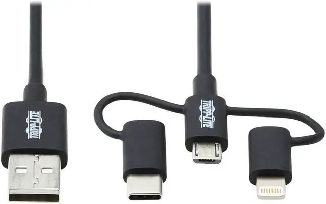 Alt view image 9 of 17 - Tripp Lite USB-A to Lightning USB Micro-B and USB-C Sync/Charge Cable Black 6 ft. M101006LMCBK