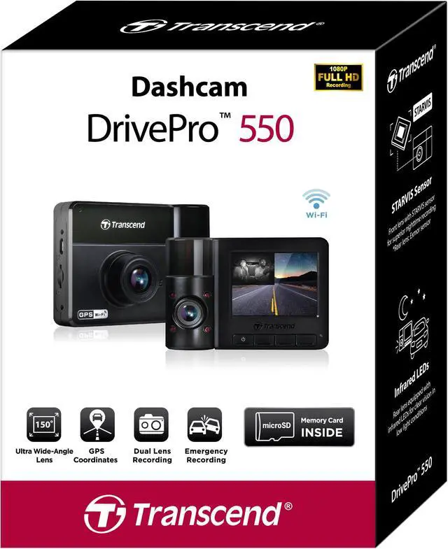 Alt view image 6 of 14 - TRANSCEND DRIVPRO550 DUAL LENS 64GB WIFI