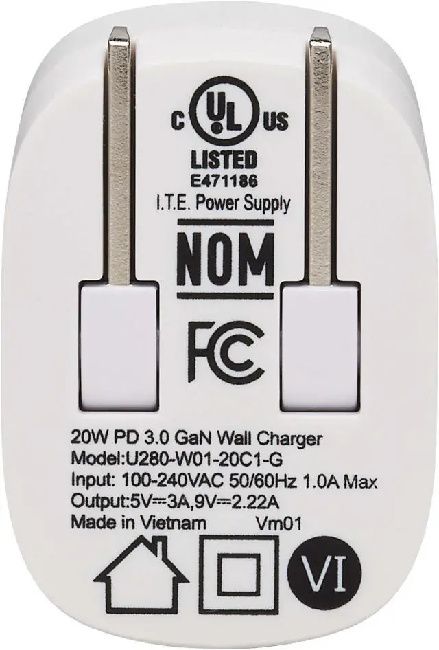 Alt view image 7 of 15 - Tripp Lite Compact 1-Port USB-C Wall Charger GaN Technology 20W U280W0120C1G