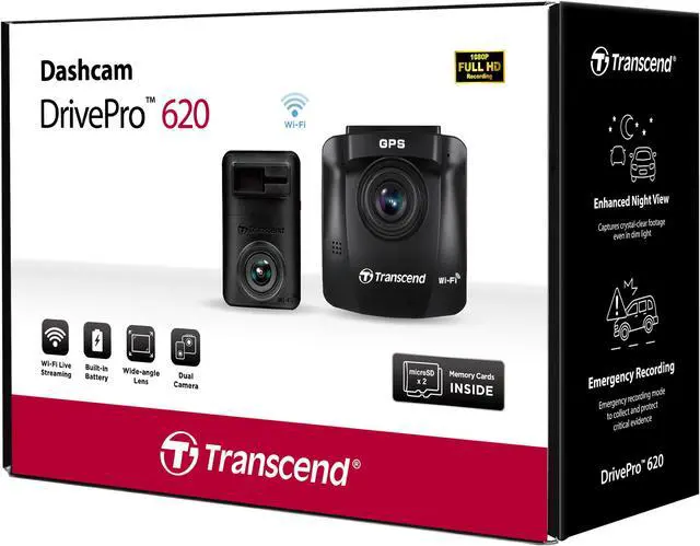 Alt view image 4 of 5 - Transcend DrivePro 620 Dual Camera Dashcam With 2x 32GB microSD