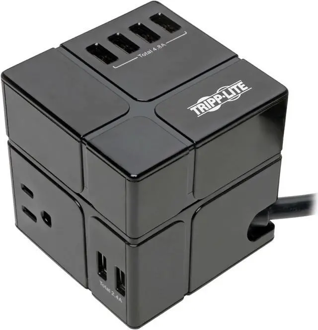 Alt view image 14 of 20 - Tripp Lite Surge Protector 3 Outlet 6 USB-A Power Cube Black TLP366CUBEUSBB