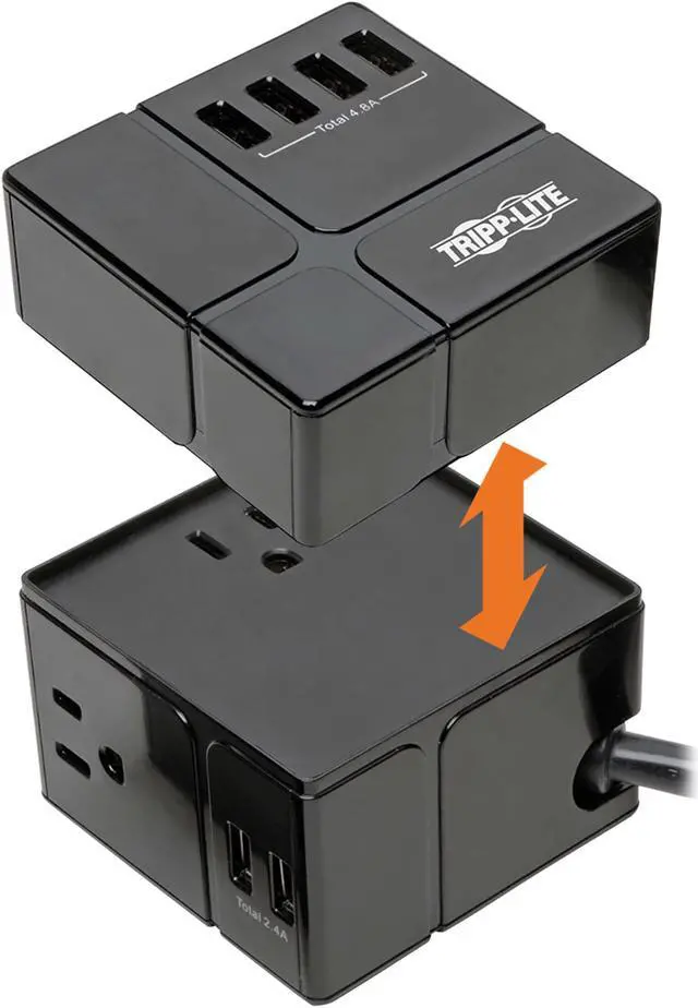 Alt view image 17 of 20 - Tripp Lite Surge Protector 3 Outlet 6 USB-A Power Cube Black TLP366CUBEUSBB