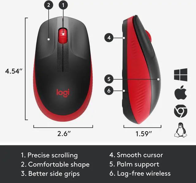 Alt view image 4 of 5 - Logitech M190 Full-Size Wireless Mouse - Red