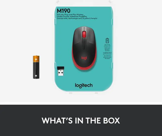 Alt view image 5 of 5 - Logitech M190 Full-Size Wireless Mouse - Red
