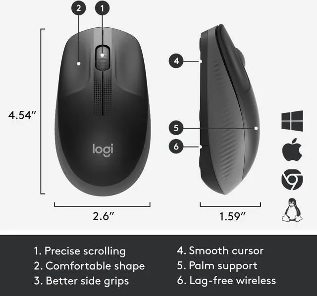 Alt view image 4 of 5 - Logitech Mouse M190 Wireless Mouse - Charcoal Black