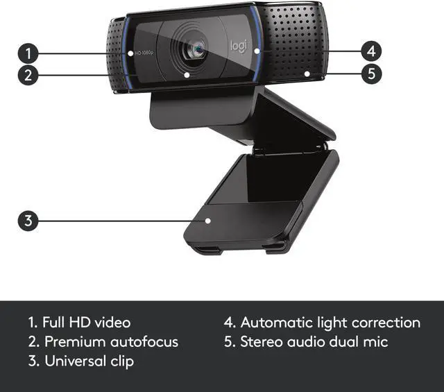 Alt view image 7 of 11 - Logitech C920 Webcam, 15MP, HD 1080P, Mic, HD Video Calling, Auto light correction