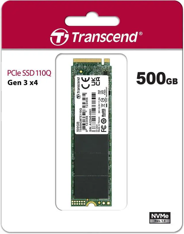 Alt view image 4 of 8 - Transcend 500GB, M.2 2280,PCIe Gen3x4, M-Key, QLC, DRAM-less