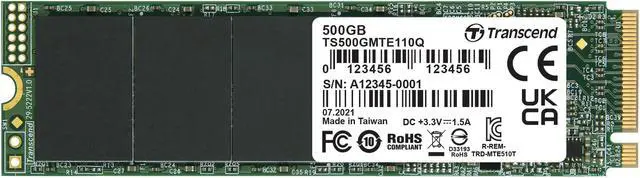 Alt view image 2 of 8 - Transcend 500GB, M.2 2280,PCIe Gen3x4, M-Key, QLC, DRAM-less