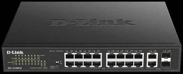 Alt view image 4 of 7 - D-Link DES-1018MPV2 Unmanaged 18-Port 10/100BASE-TX PoE Unmanaged Switch