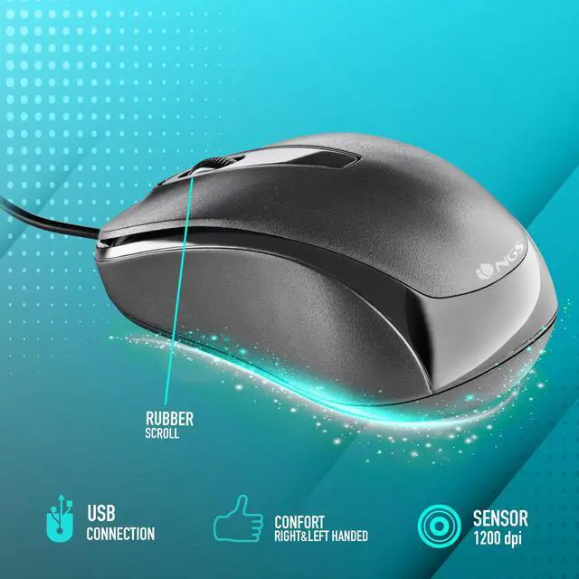 Alt view image 4 of 5 - NGS Easy Delta, Wired Optical Mouse, 1200DPI, Black