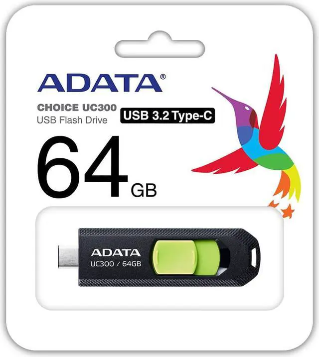 Alt view image 3 of 5 - 64GB AData USB3.2 UC300 Type-C USB Flash Drive Black/Green
