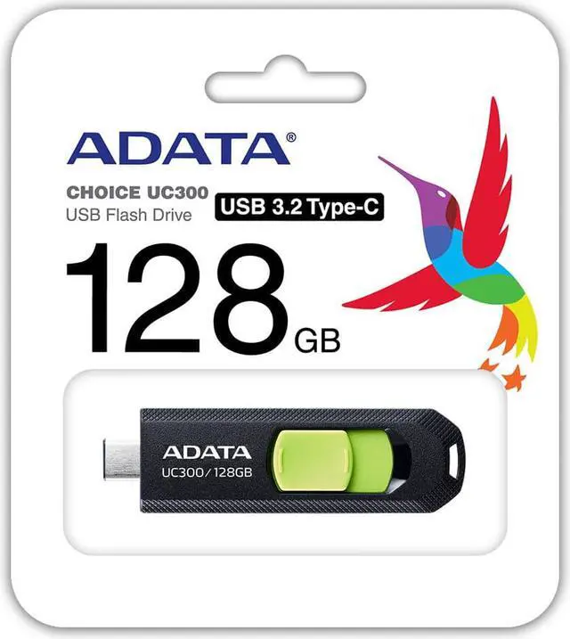 Alt view image 3 of 5 - 128GB AData USB3.2 UC300 Type-C USB Flash Drive Black/Green