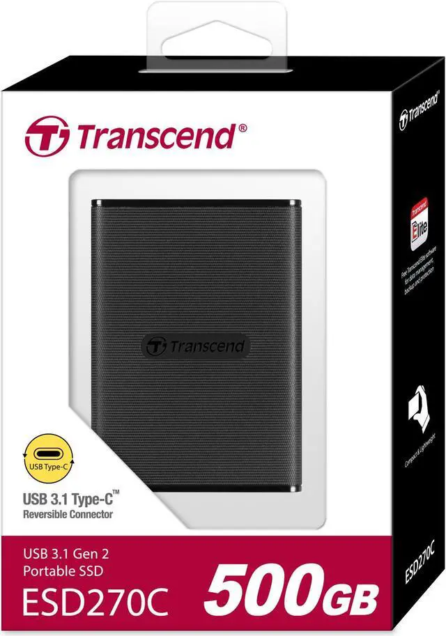 Alt view image 8 of 13 - Transcend ESD270C Portable 500GB USB 3.2 520MB/s External SSD (TS500GESD270C)