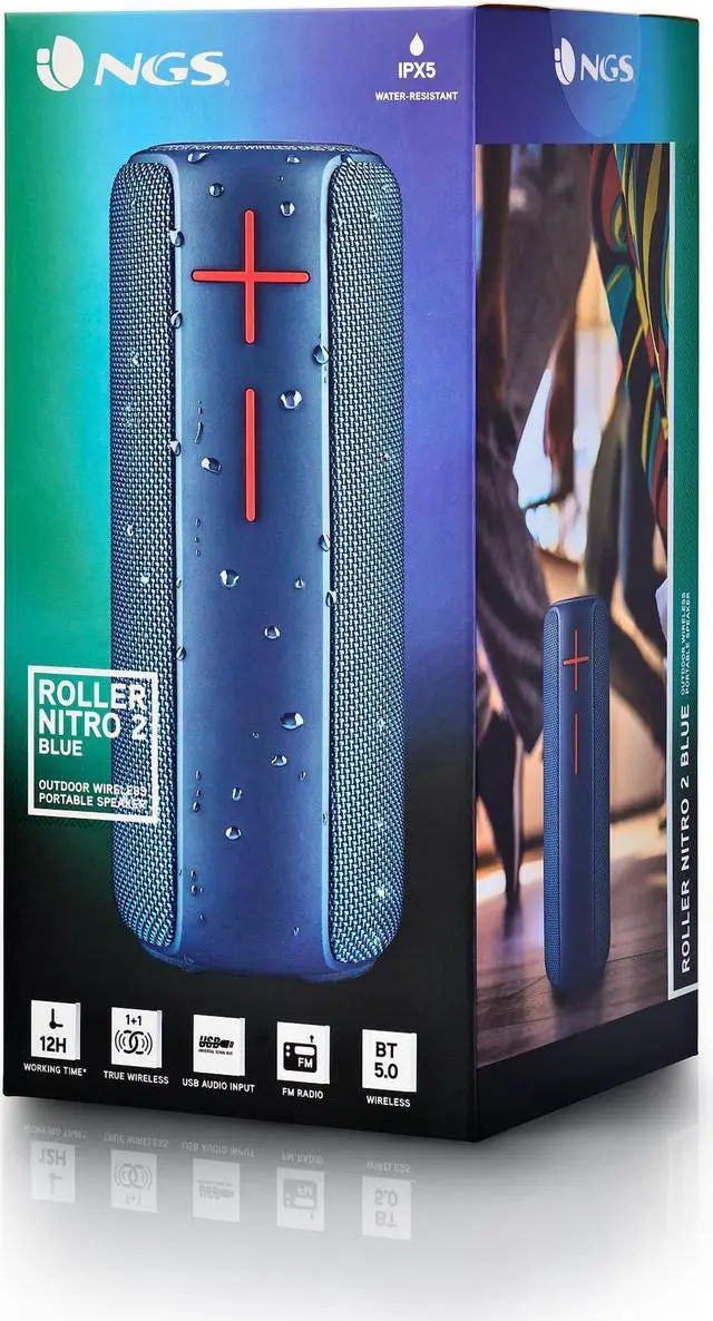 Alt view image 7 of 8 - NGS 20W Water Resistant Wireless BT Speaker Nitro 2 Blue Model ROLLERNITRO2BLUE