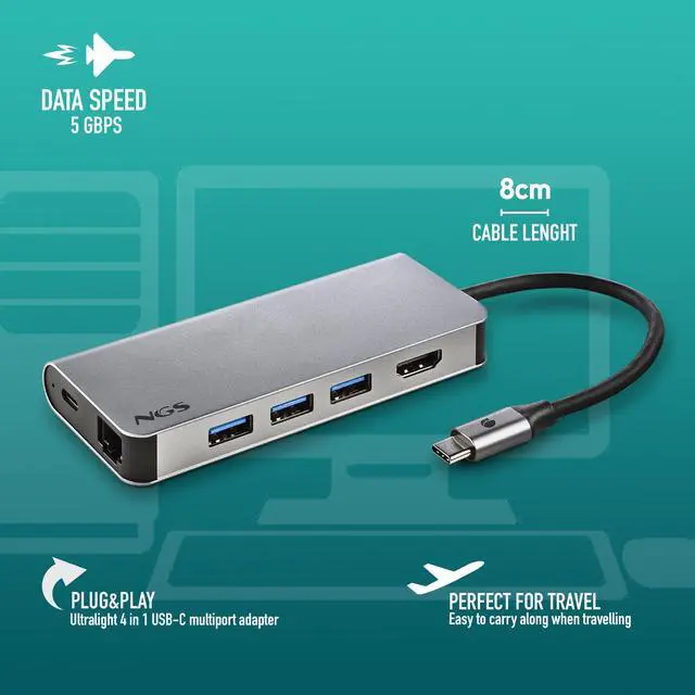 Alt view image 4 of 5 - NGS 8 TO 1 USB-C Multiport Adapter, WONDERDOCK8