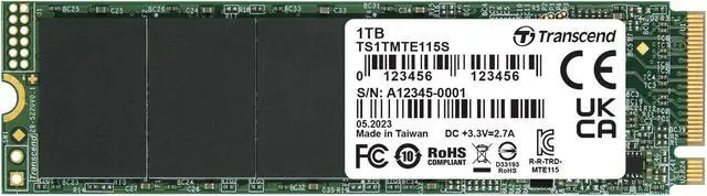 Alt view image 2 of 15 - 1TB Transcend PCIe SSD 115S NVMe M.2 2280 PCIe Gen3 x4 SSD