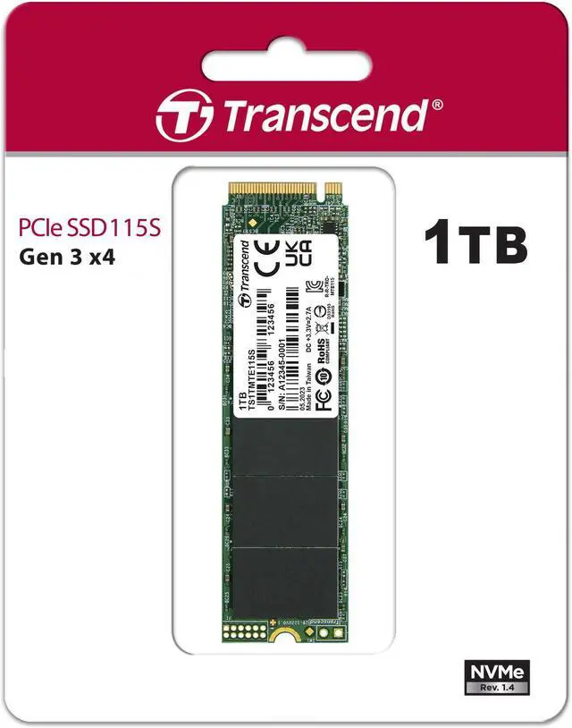 Alt view image 4 of 15 - 1TB Transcend PCIe SSD 115S NVMe M.2 2280 PCIe Gen3 x4 SSD