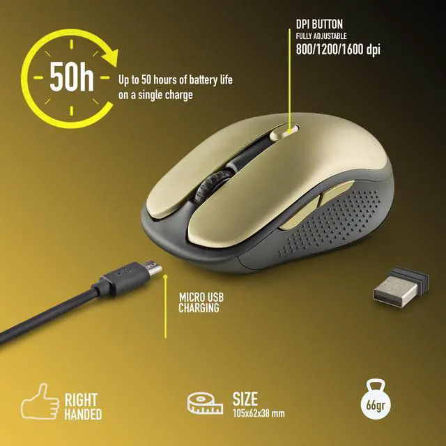 Alt view image 4 of 5 - NGS EVO Rust Gold, Wireless Rechargeable Silent Mouse, Gold