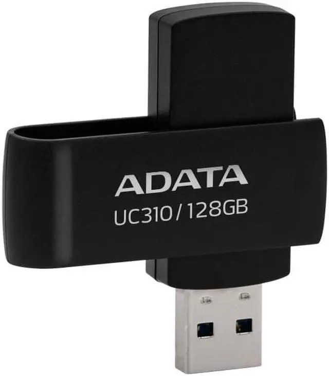 Alt view image 3 of 4 - 128GB AData UC310 USB 3.2 Flash Drive - Black Capless Swivel