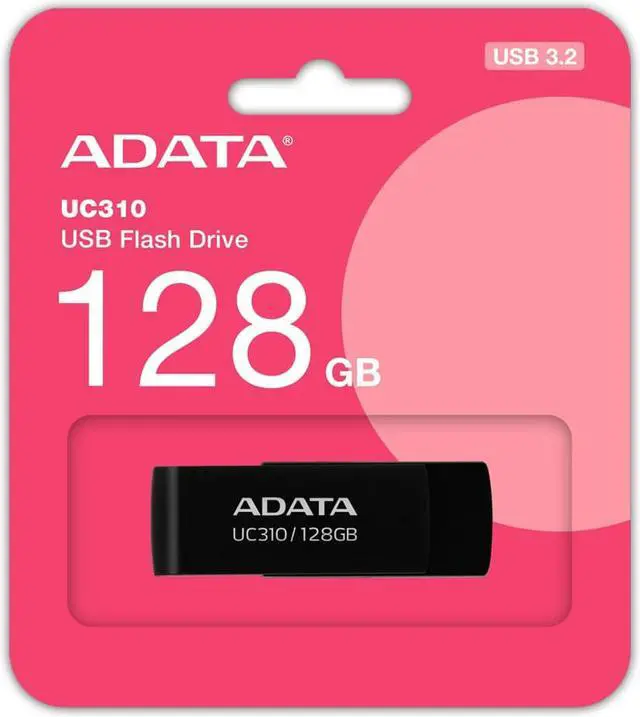 Alt view image 2 of 4 - 128GB AData UC310 USB 3.2 Flash Drive - Black Capless Swivel