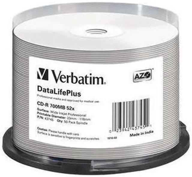 Alt view image 2 of 2 - Verbatim DataLifePlus 700MB 52X CD-R Printable 50 Packs Spindle Disc Model 43745