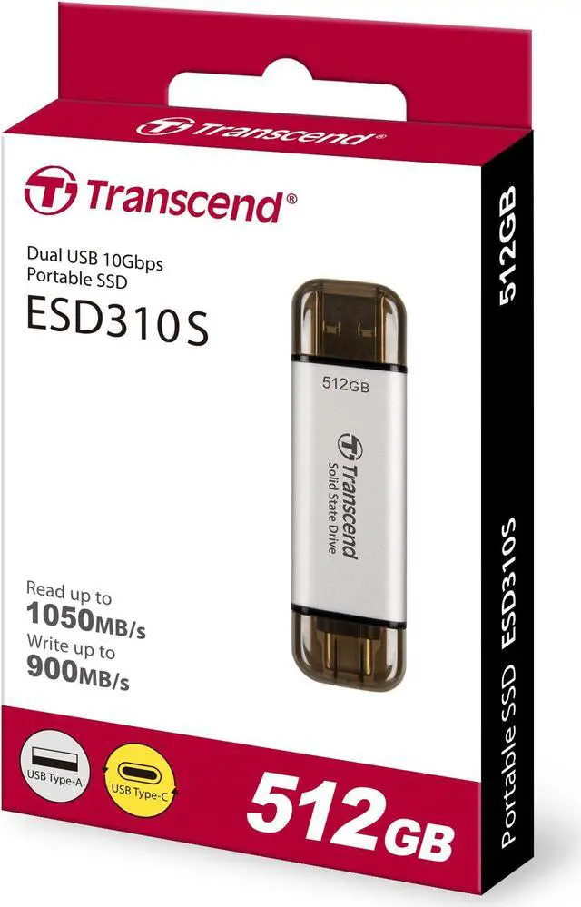 Alt view image 8 of 9 - Transcend 512GB ESD310 Portable SSD USB Type-A & Type-C [SILVER]
