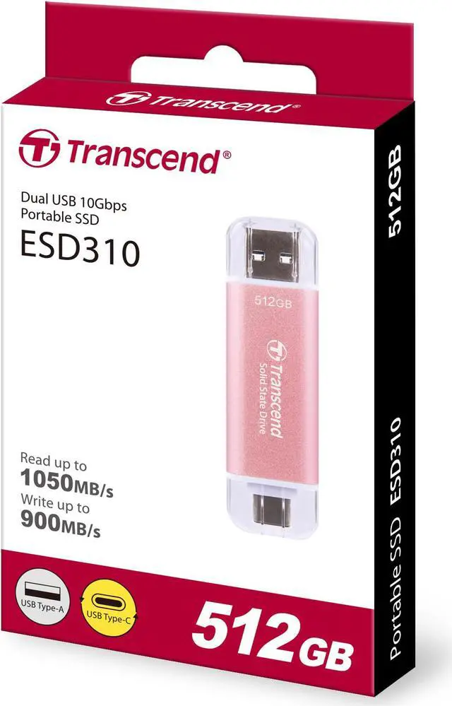 Alt view image 4 of 4 - 512GB Transcend ESD310 Portable SSD Dual USB (Type-A and Type-C) Pink