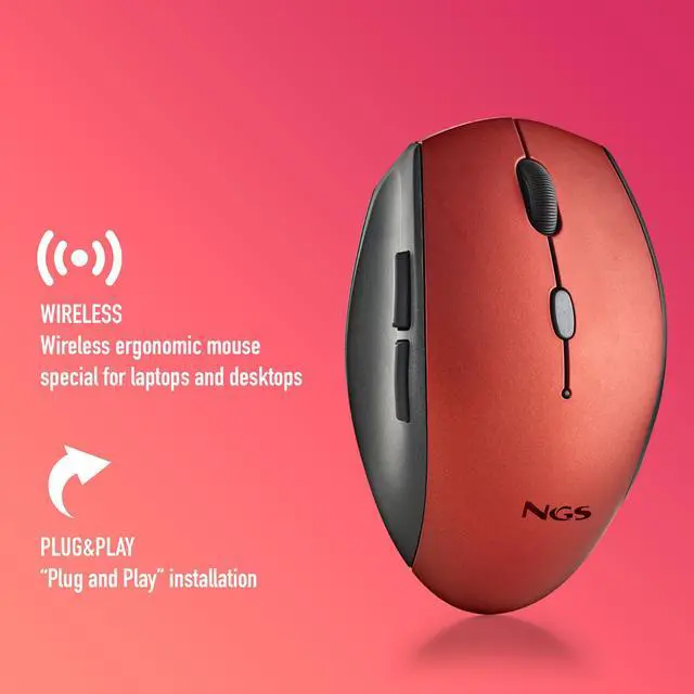 Alt view image 4 of 5 - NGS Bee Wireless Ergonomic Silent Mouse, Red
