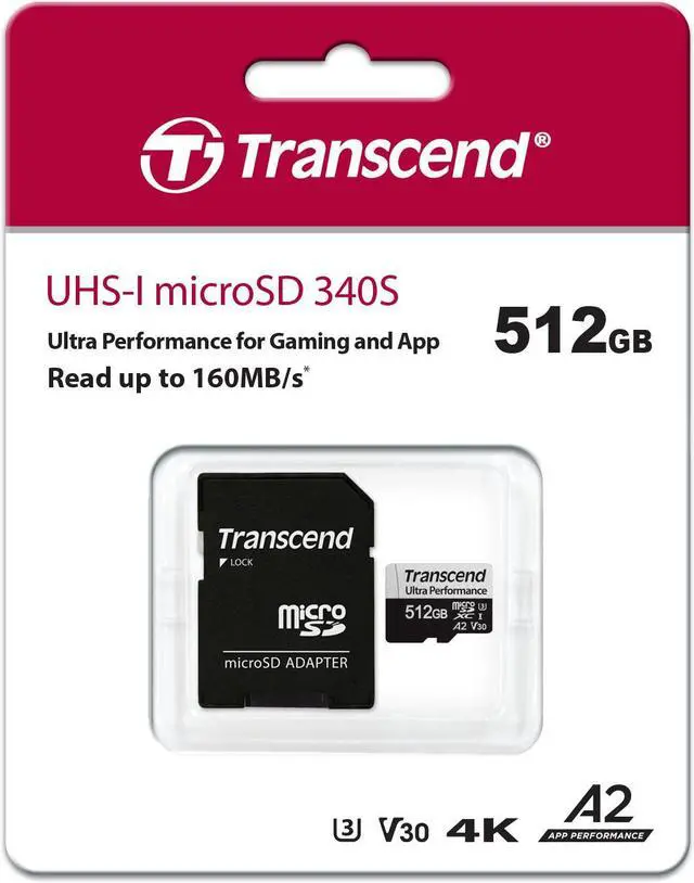 Alt view image 3 of 3 - 512GB Transcend 340S microSD UHS-I U3 A2 Ultra Performance Memory Card w/Adapter