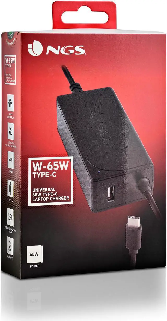 Alt view image 8 of 8 - NGS 65W Type C Laptop Charger W-65W, USB 5V/2A Modle W-65WTYPEC
