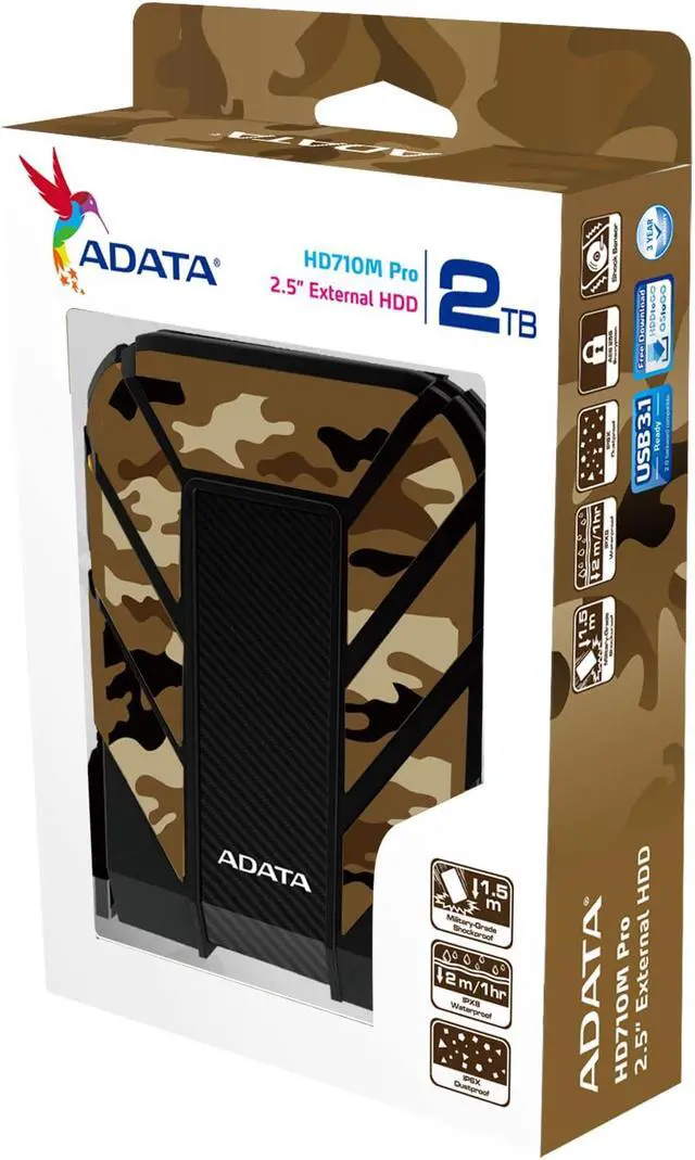 Alt view image 8 of 8 - adata hd710m pro 2 tb usb 3.1 rugged waterproof/dustproof/shockproof external hard drive, camouflage (ahd710mp-2tu31-ccf)