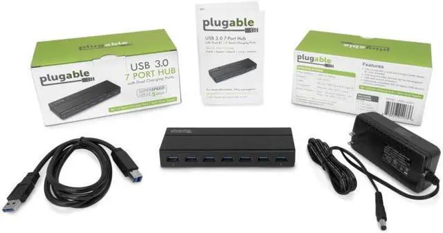 Alt view image 13 of 14 - Plugable 7-Port USB 3.0 Hub with 36W Power Adapter