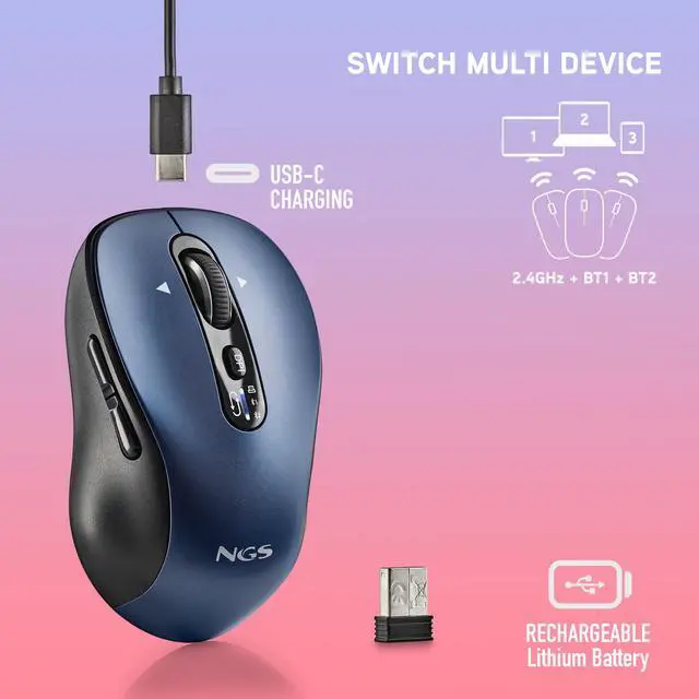 Alt view image 5 of 5 - NGS INFINITY-RB Wireless and Rechargeable Multimode Mouse, Blue