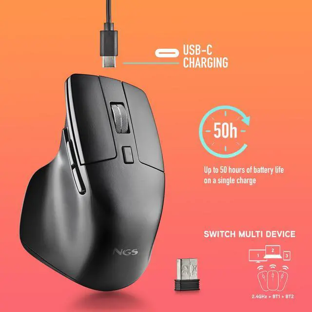 Alt view image 5 of 5 - NGS HIT-RB Wireless & Rechargeable Multimode Mouse, Black