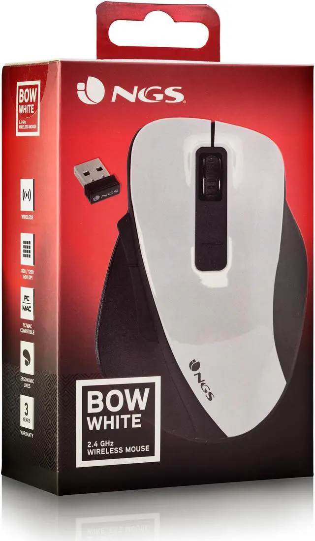 Alt view image 5 of 5 - NGS BOW Optical Wireless Mouse with 5 Buttons, White