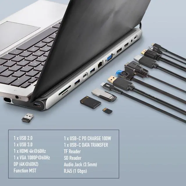 Alt view image 5 of 5 - NGS Wonderdock Pro 12-to-1 USB-C Multi-Port Adapter & Stand