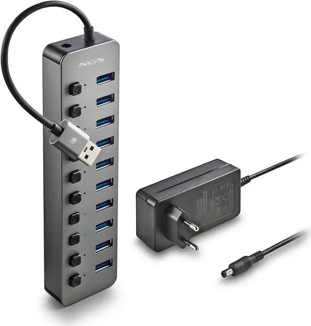 Alt view image 4 of 5 - NGS IHUB10, 10 Ports USB 3.0 Hub with Power Adapter 5V/3A