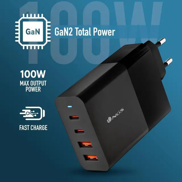 Alt view image 5 of 5 - NGS Bud 100W USB-C + USB-A Power Adapter for Phones, Tablets & Laptops, EU Plug