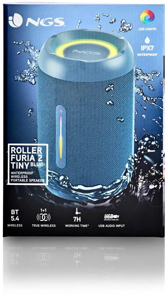Alt view image 5 of 5 - NGS NGS Roller Furia 2 Tiny, 20W Wireless and Water-resistant BT Speaker, Blue