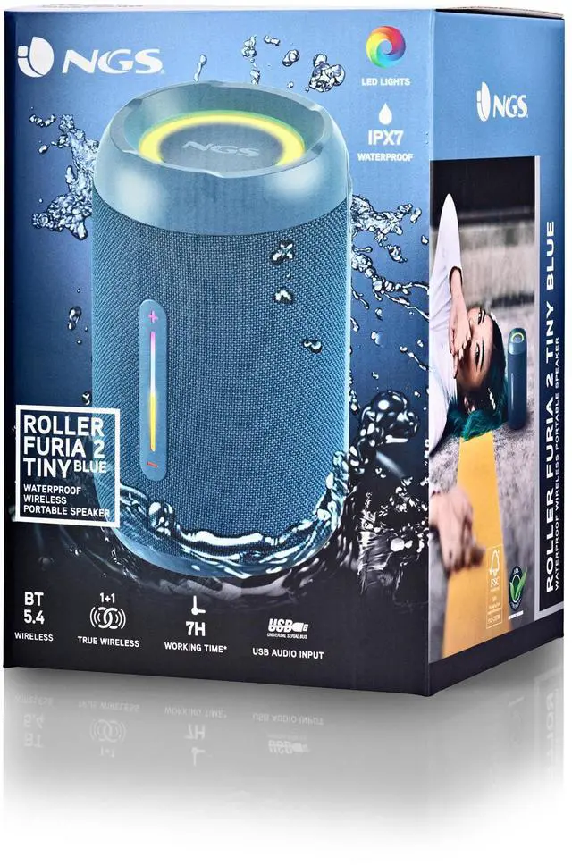 Alt view image 4 of 5 - NGS NGS Roller Furia 2 Tiny, 20W Wireless and Water-resistant BT Speaker, Blue