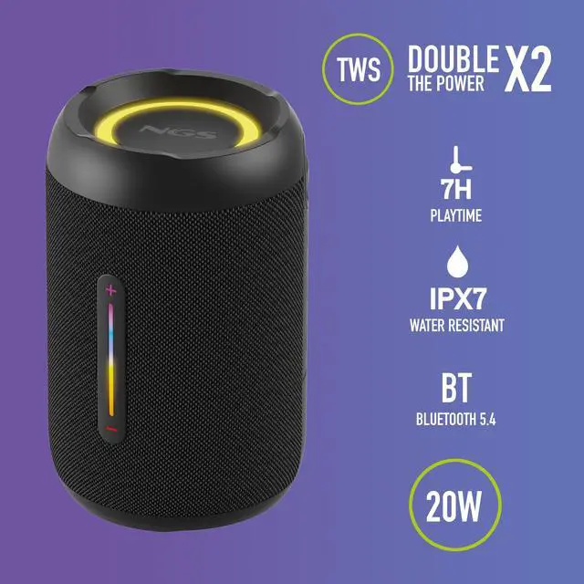 Alt view image 5 of 5 - NGS NGS Roller Furia 2 Tiny, 20W Wireless and Water-resistant BT Speaker, Black