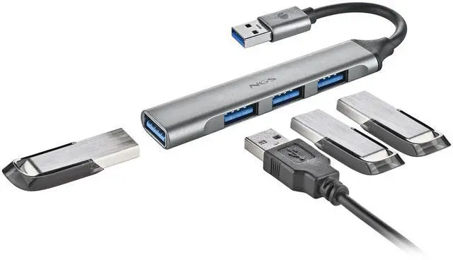Alt view image 3 of 5 - NGS iHub 4 Micro, Mini USB Hub 1x USB 3.2 Gen and 3x USB 2.0, Silver