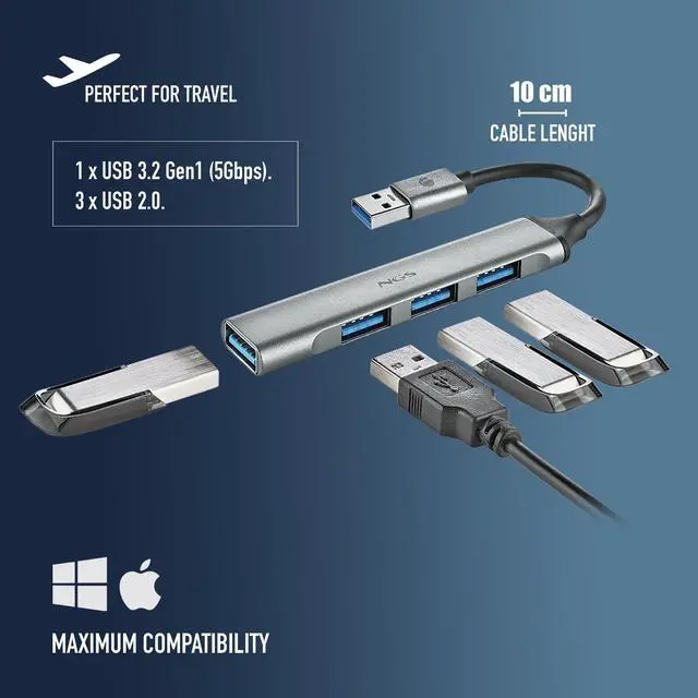 Alt view image 4 of 5 - NGS iHub 4 Micro, Mini USB Hub 1x USB 3.2 Gen and 3x USB 2.0, Silver