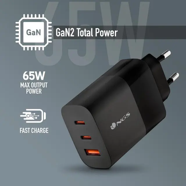 Alt view image 4 of 5 - NGS Bud 65W USB-C + USB-A Power Adapter for Phones, Tablets and Laptops, EU Only