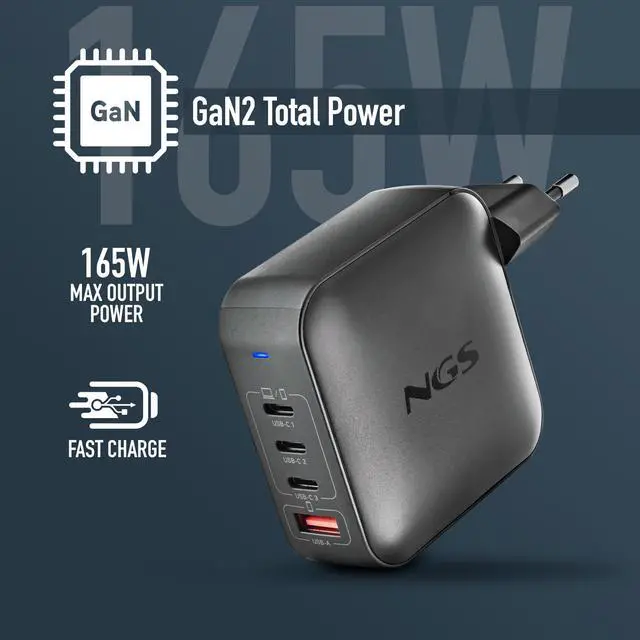 Alt view image 3 of 5 - NGS Bud 165W USB-C + USB-A Power Adapter for Phones, Tablets and Laptops, EU Only