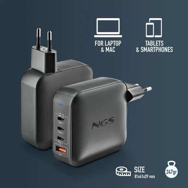 Alt view image 5 of 5 - NGS Bud 165W USB-C + USB-A Power Adapter for Phones, Tablets and Laptops, EU Only