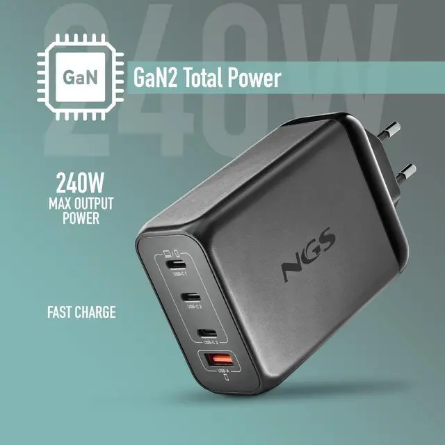 Alt view image 3 of 5 - NGS Bud 240W USB-C + USB-A Power Adapter for Phones, Tablets and Laptops, EU Only